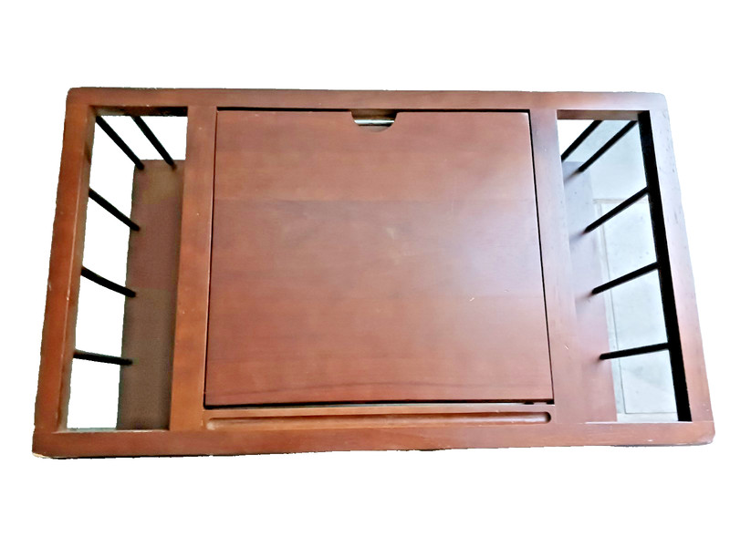 Vintage Solid Wood Butler’s Bed Tray Laptop Desk w/ Side Magazine Racks MCM