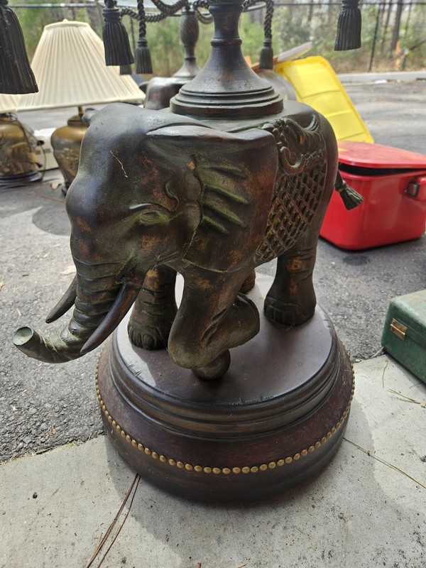 Two Vintage Erin Lane Bronze Elephant Pedestal Side Tables gallery