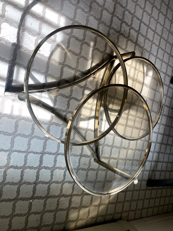 Damaged Vintage Brass MCM "Tri Level" Swivel Coffee Table gallery