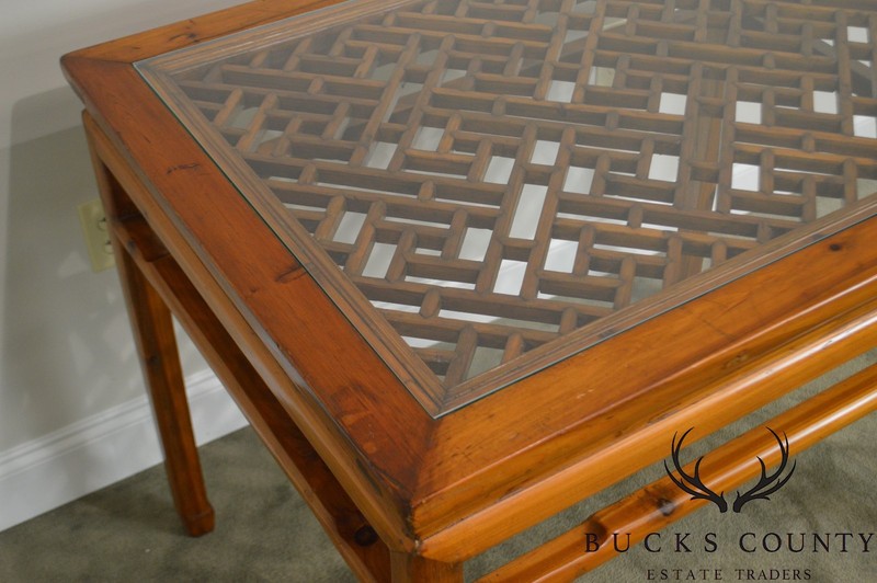 Vintage Chinese Lattice Work Table with Glass Top gallery