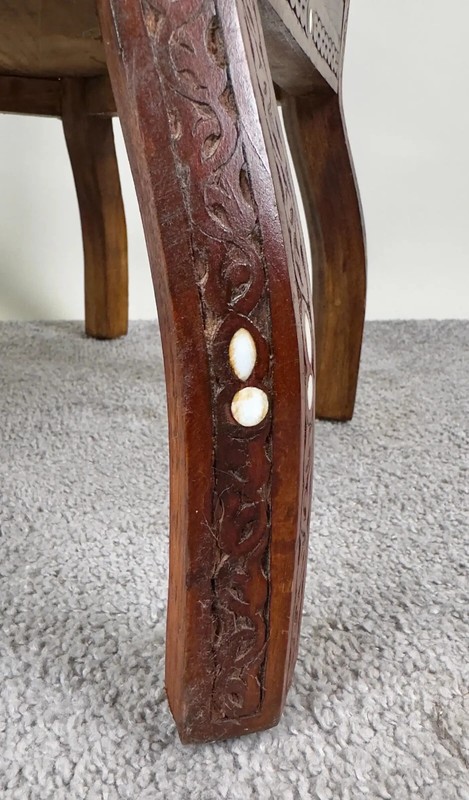 Vintage Syrian Hexagonal Walnut Hand -Carved Center of End Table gallery