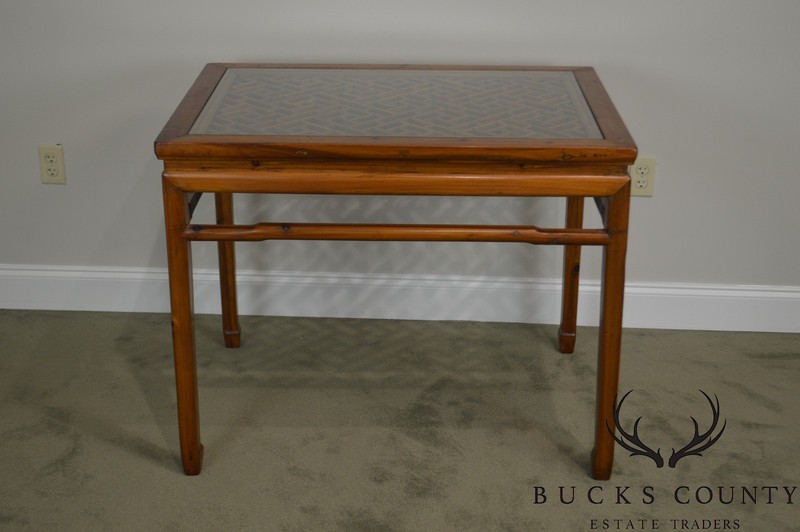 Vintage Chinese Lattice Work Table with Glass Top gallery