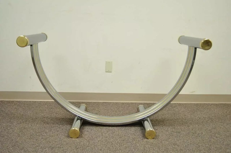 Mid Century Modern Romeo Rega Style Chrome Brass and Glass Arch Dining Table gallery