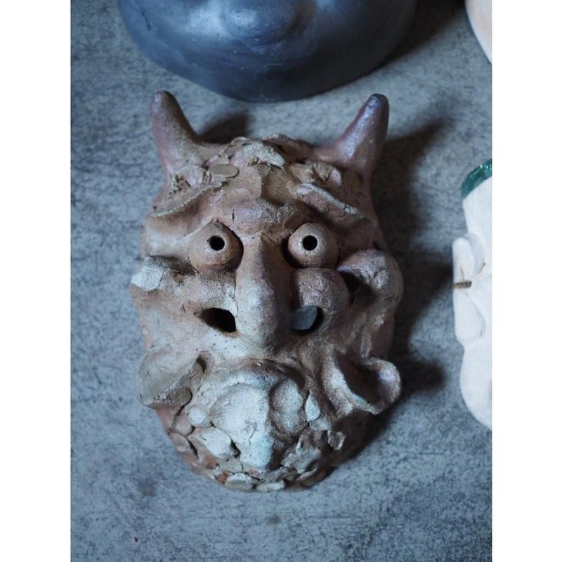 Japanese Ceramic Display Mask Set 4 Mid-Showa Koro-ten Used H1465 gallery