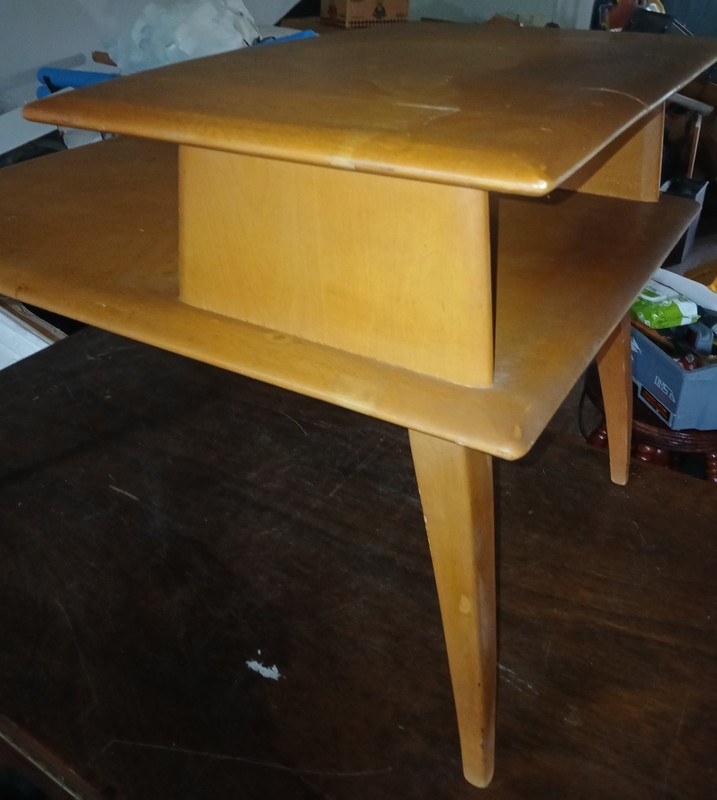 TWO HEYWOOD WAKEFIELD MID CENTURY MODERN STEP END TABLES-CHAMPAGNE BIRCH MAPLE gallery