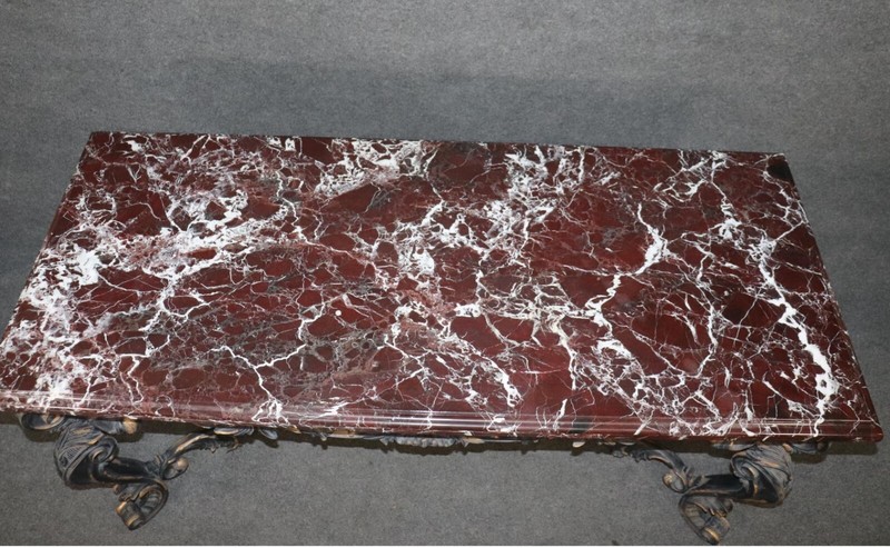 Solid Bronze Georgian Style Rams Head Rouge Marble Center Table gallery