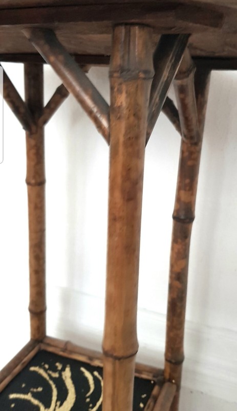 Antique Bamboo Lamp Table, Victorian Chinoiserie, Gold Leaf, Vintage Rattan. gallery