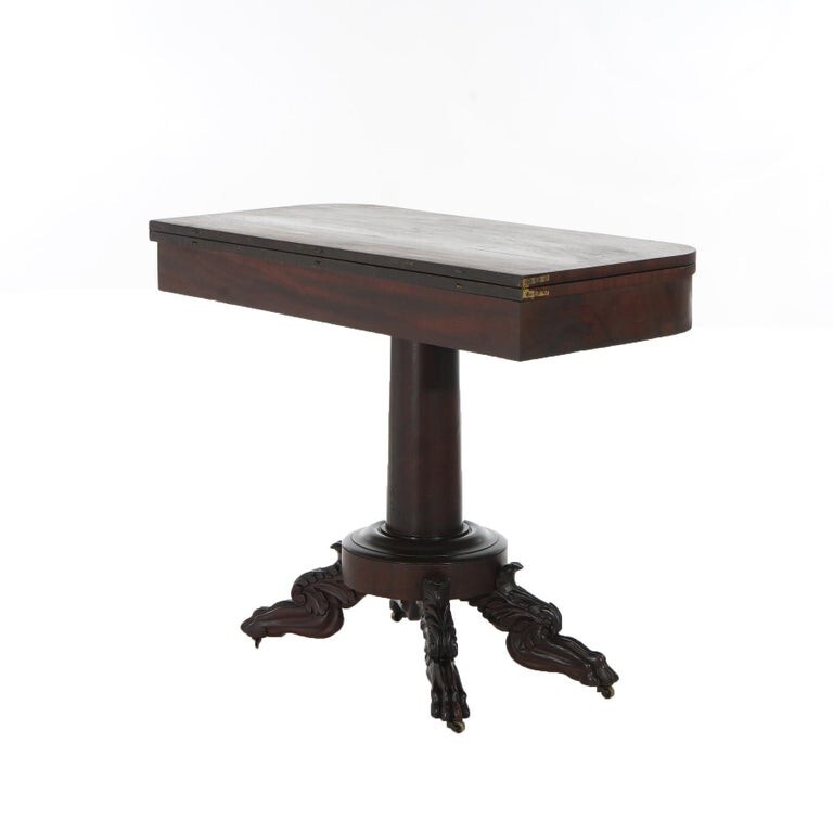 Neoclassical American Empire Flame Mahogany Game Table with Paw Feet c1840 gallery