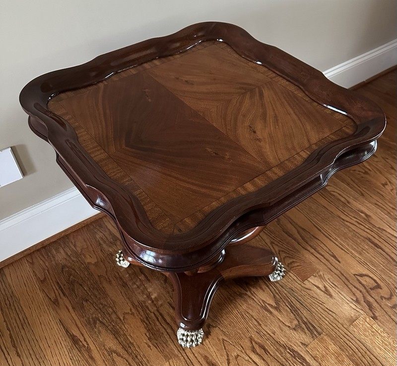 Vintage Pie Crust Foyer Table With Brass Bear Claw Feet