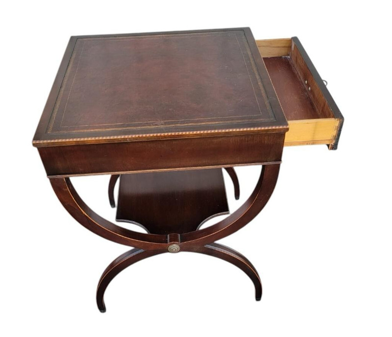 Antique Regency Mahogany Table Inlaid Leather Top 1 Drawer Stenciled Detail gallery