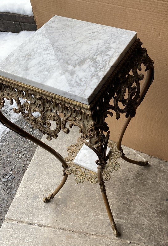 VICTORIAN BRASS AND MARBLE STAND TABLE gallery