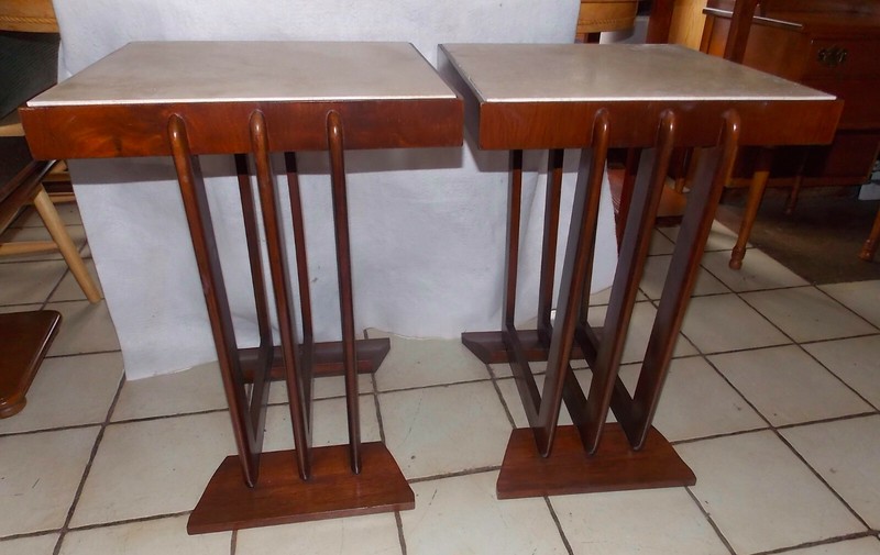 Walnut Mid Century Marble Top End Table / (1 Table) (ET354) gallery