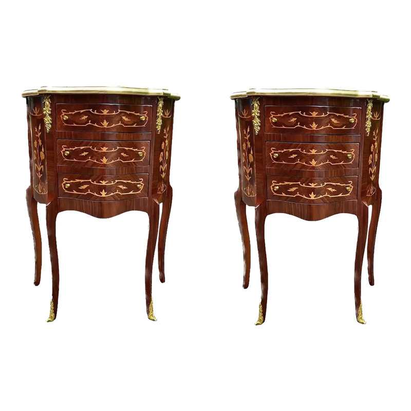 Night Stands Commodes Pair French Louis XVI Mahogany Inlay Vintage Set of 2. gallery