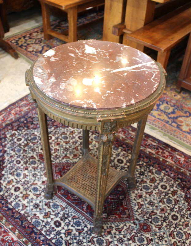 Antique French Louis XVI Marble Top Round Side Table