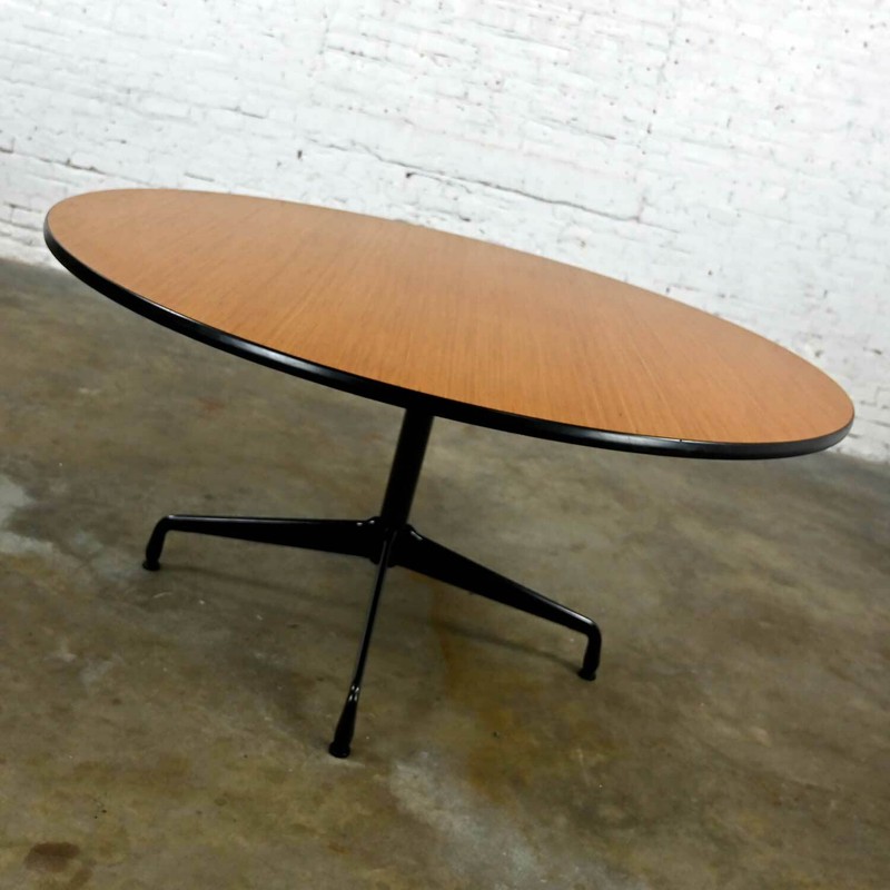 MCM Eames Herman Miller Natural Oak 60” Round Top All Black Universal Base gallery