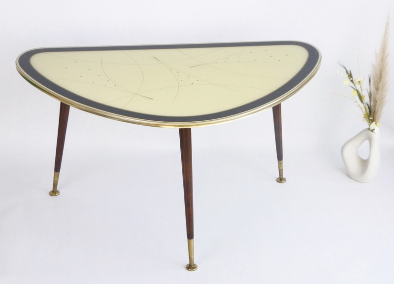 Large Vintage Kidney Shaped Coffee Table, Original Space Age Glass Table
