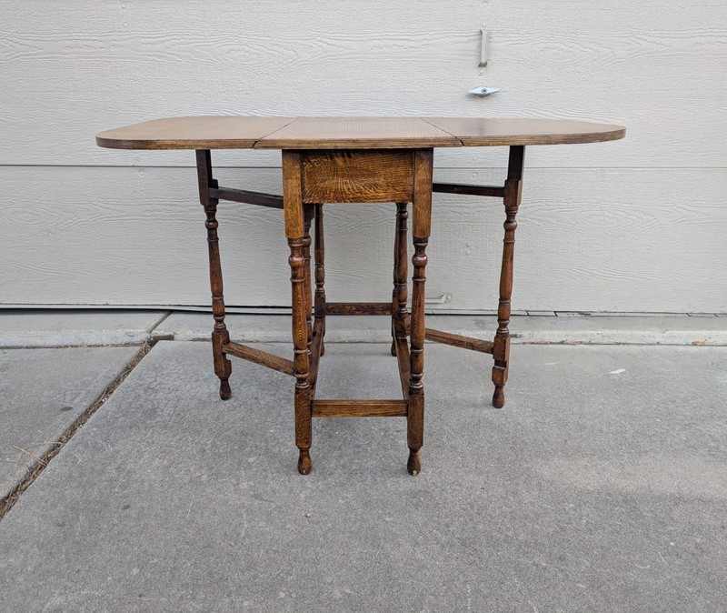 Antique Oak Wood Gate Leg Drop Leaf Kitchen Table English Jacobean Gateleg gallery