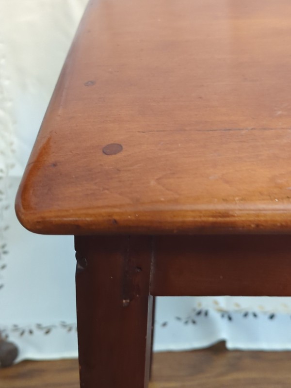 Antique Primitive Mahogany Table Bench Wood Peg Nails Labels On Bottom Heavy gallery
