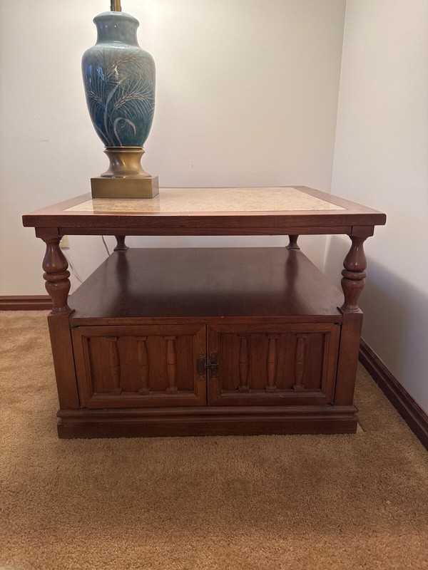 Antique marble and wood side table
