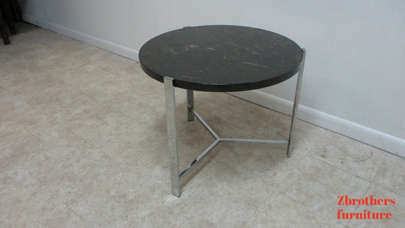 Mid Century Flat Stock Chrome X Base Lamp end Table Marble Top gallery