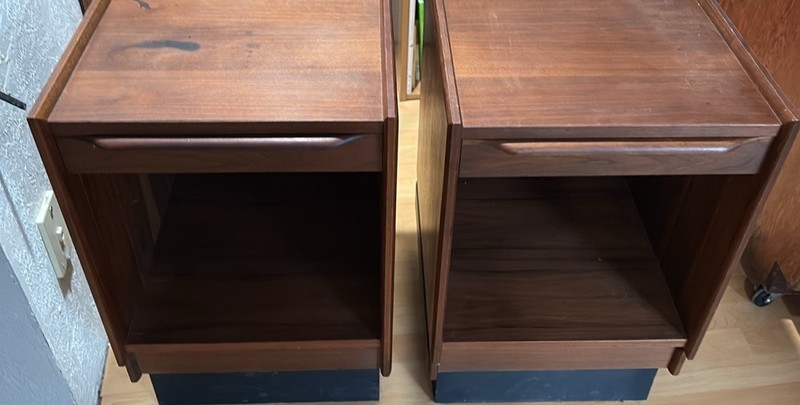 Two Vintage Mid Century Danish Modern Teak Wood End Table Nightstand with Drawer