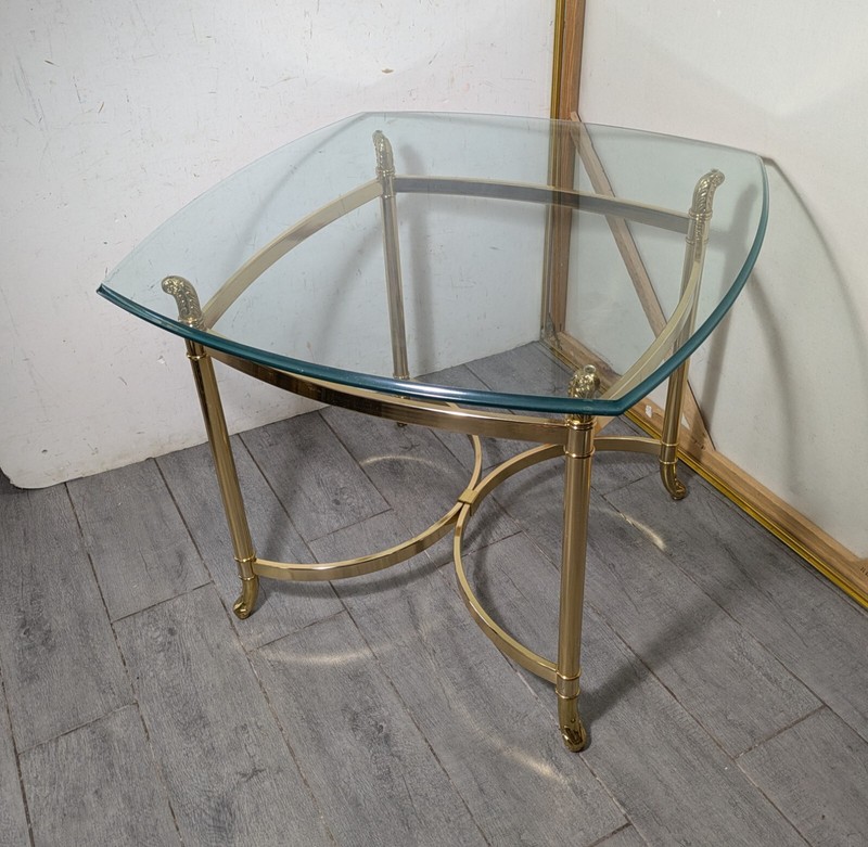 Vintage Brass/Gold Metal Glass Top End Table Hollywood Regency La Barge Style F6