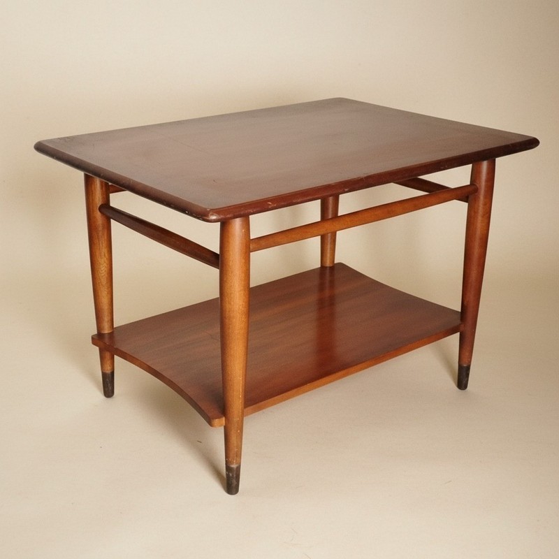 60s Walnut 2 Tier End Side Table Dovetail Inlay Lane Acclaim Family Tapered Legs