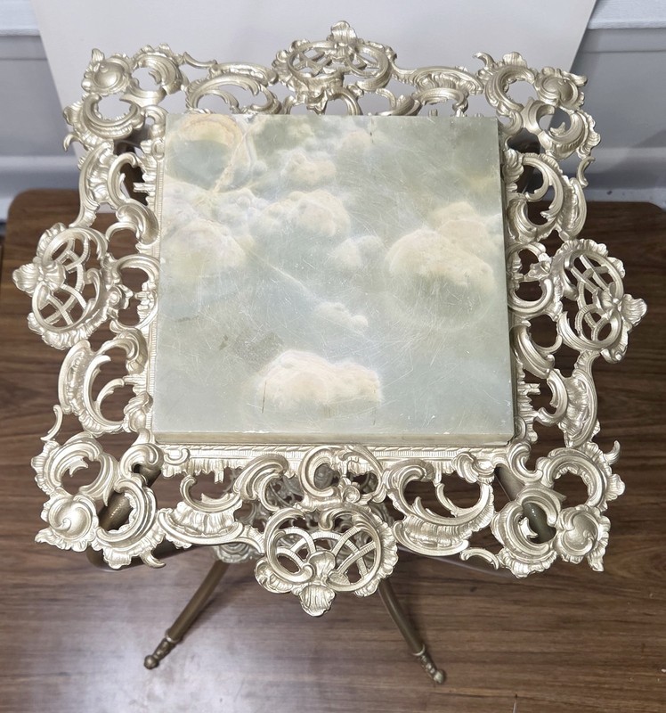 Antique Victorian Marble Top Plant Stand Tall Pedestal Ornate Filigree Baroque gallery