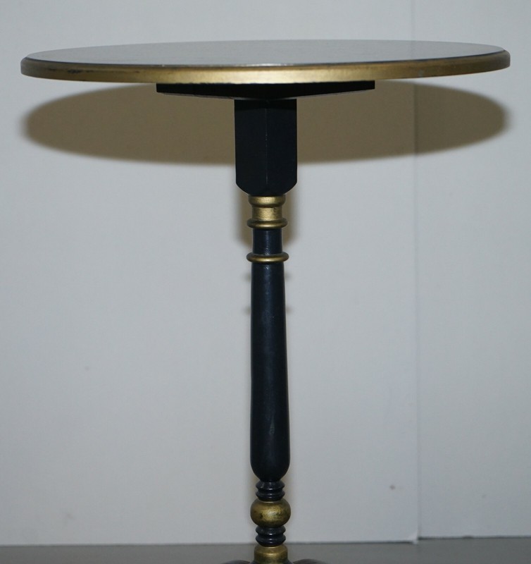 LAMP SIDE END TABLE WITH EBONISED BLACK FRAMES AND GOLD GILT WOOD DETAILING gallery