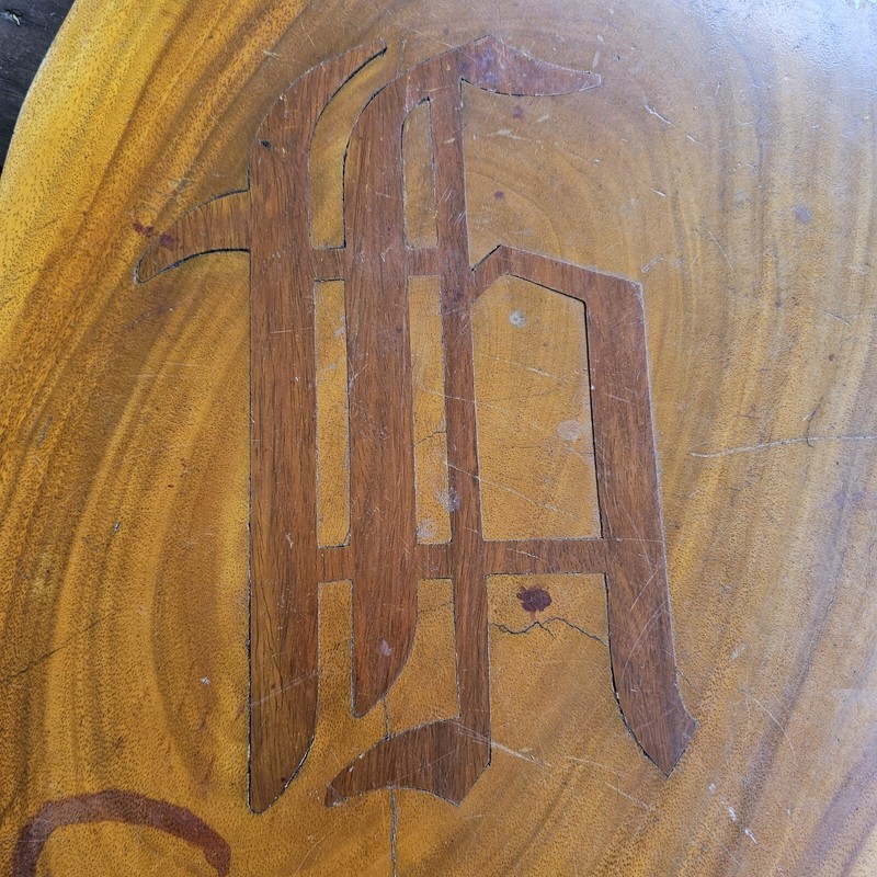 Vtg Wood Inlay Table Top "Letter H" Monogram gallery