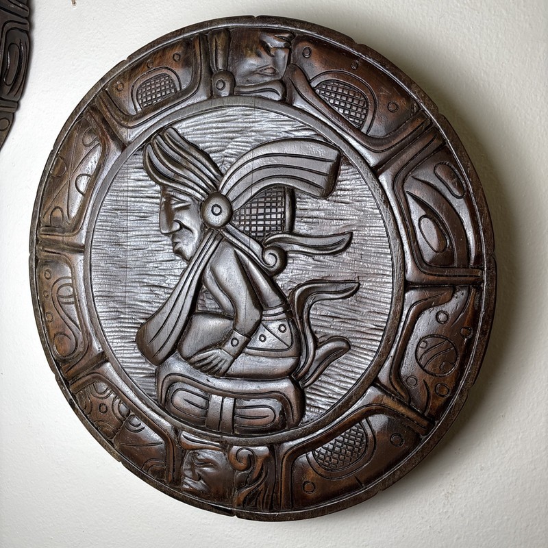 VTG 2 Wood Carved End Table Coffee Table Wall Mount Central American 20”X1.75” gallery