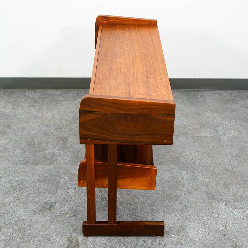 Mid Century Danish Modern Console Table Entryway Storage Walnut Shelving MCM gallery