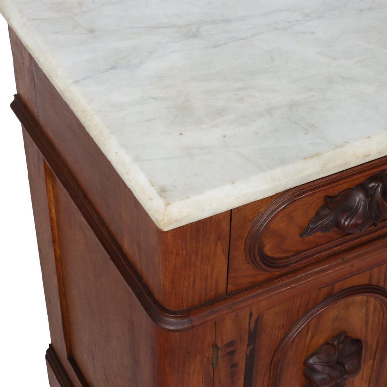 Antique Victorian Carved Chestnut & Walnut Marble Top Washstand c1890 gallery