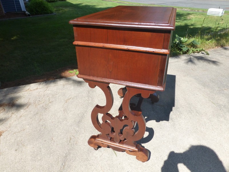 AMERICAN ROCOCO WALNUT 2 DRAWER SEWING STAND TABLE c1860 gallery