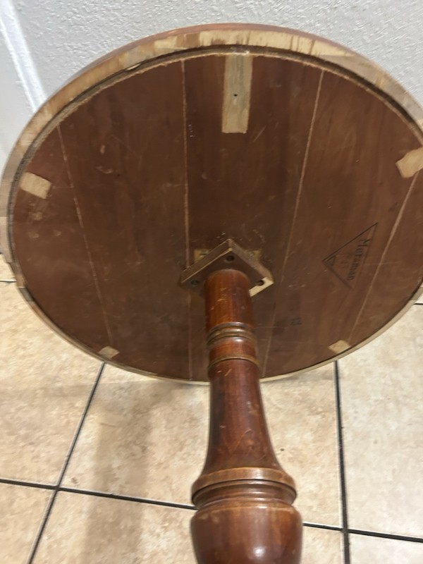 Vintage Mersman Round table, tripod pedestal base gallery