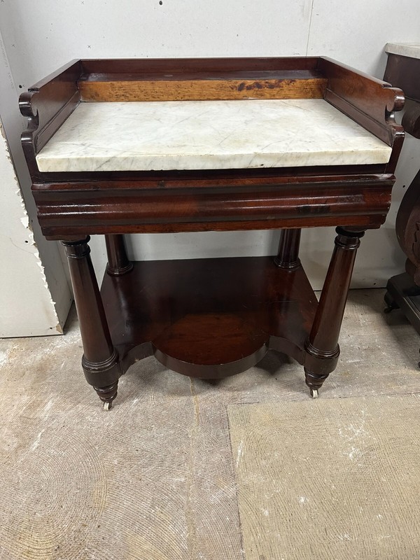 Antique NY Empire classical mixing table 1830 marble top stand mahogany Meeks gallery