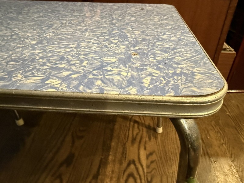 Vintage MCM Mid Century Kitchen Childrens Table Formica Chrome Blue 25x19x21 gallery