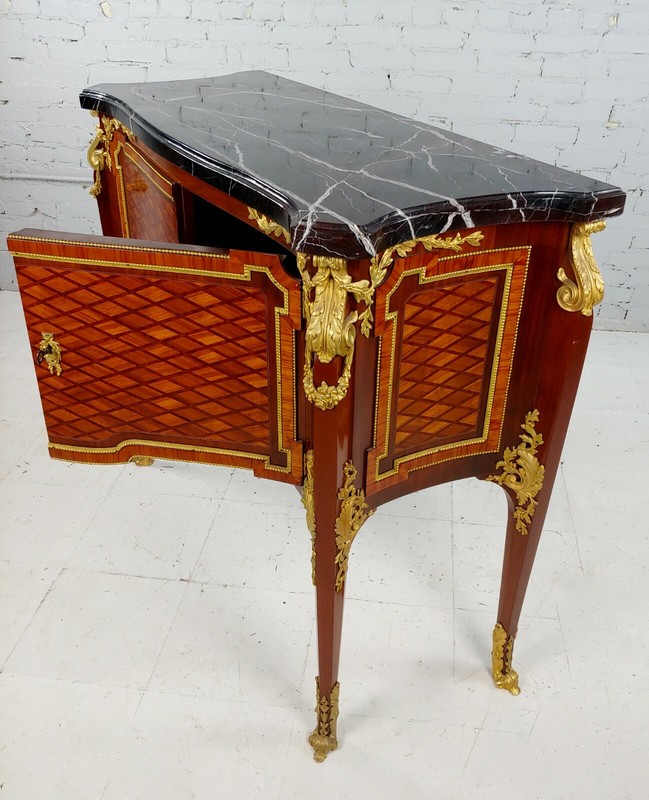 19th century French Cabinet double door w/Gilt Bronze Ormolu & Marble top-Signed gallery