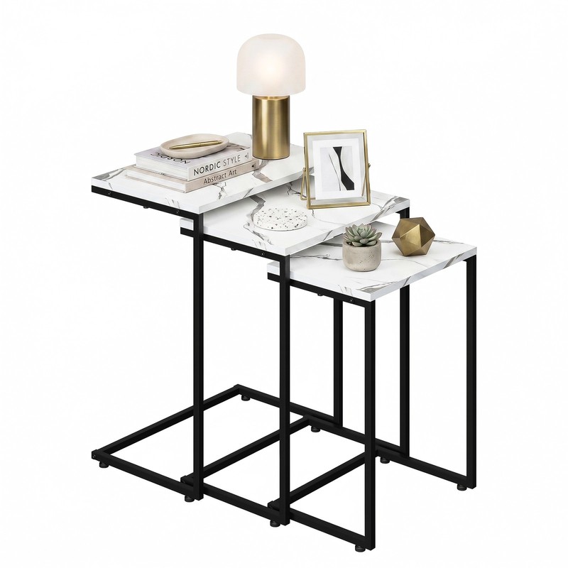 Nesting Coffee Tables Set of 3 End Side Table Set Sturdy for Decoration White