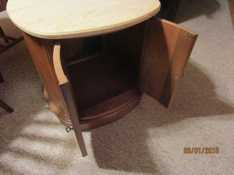 Antique Walnut End Tables With Swirled Marble Removable Tops gallery