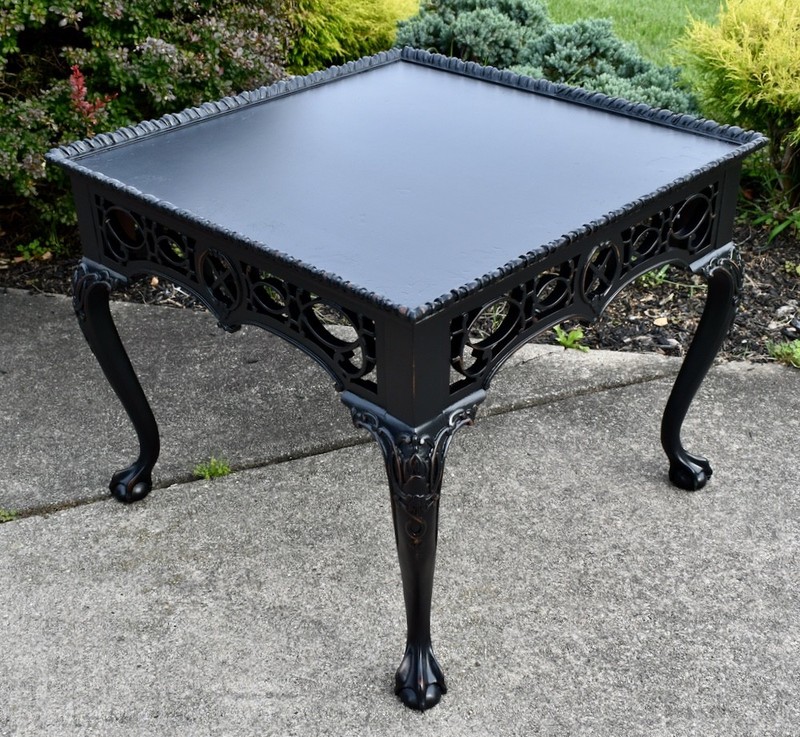 Vintage Wellington Hall Chippendale Style Mahogany Table in Distressed Black gallery