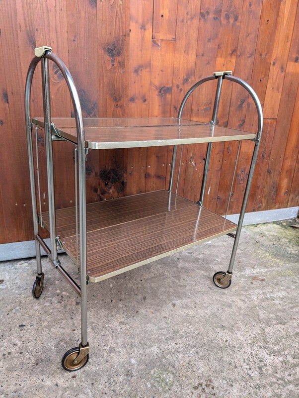 Dinett Serving Cart Tea Table Side Table Walnut Bar Chrome 70s WOW