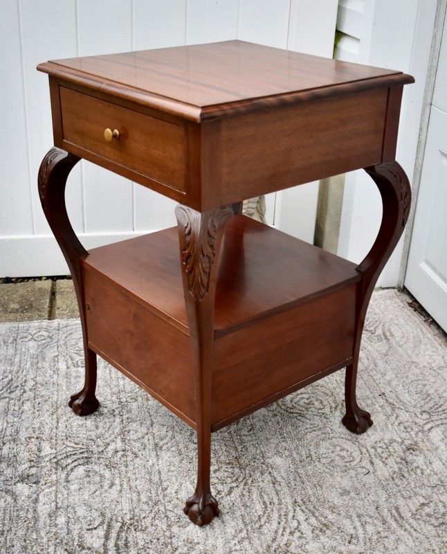 Antique Carved Mahogany Chippendale Style Stand w/Drawer & Locking Door gallery