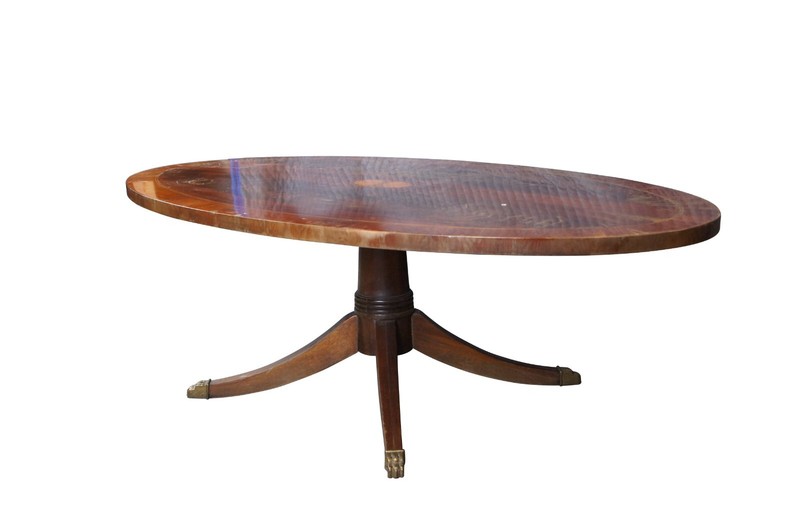 Vintage Hekman Georgian Style Crotch Mahogany Oval Coffee Cocktail Table 52" gallery