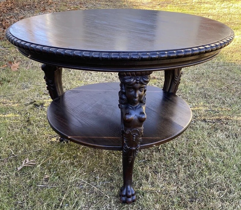 R. J. HORNER CARVED FIGURAL OAK CENTER TABLE gallery