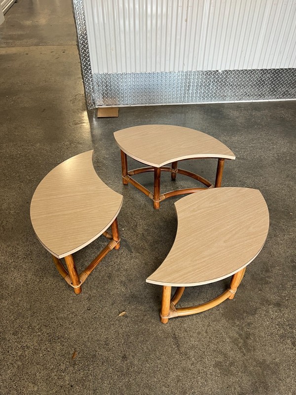 Unusual 1950’s Ying Yang Puzzle Rattan Coffee Table W Laminate Top