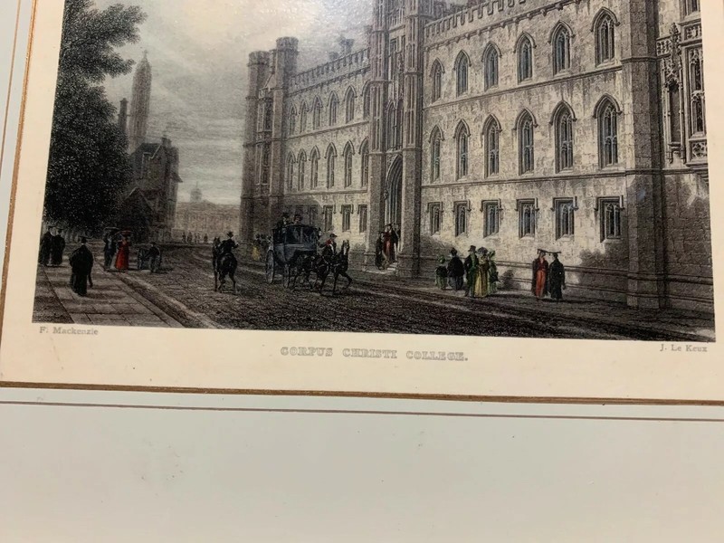 antique tea tray-Corpus Cristi College,1800s postcard by F. Mackenzie/J. Le Keux gallery