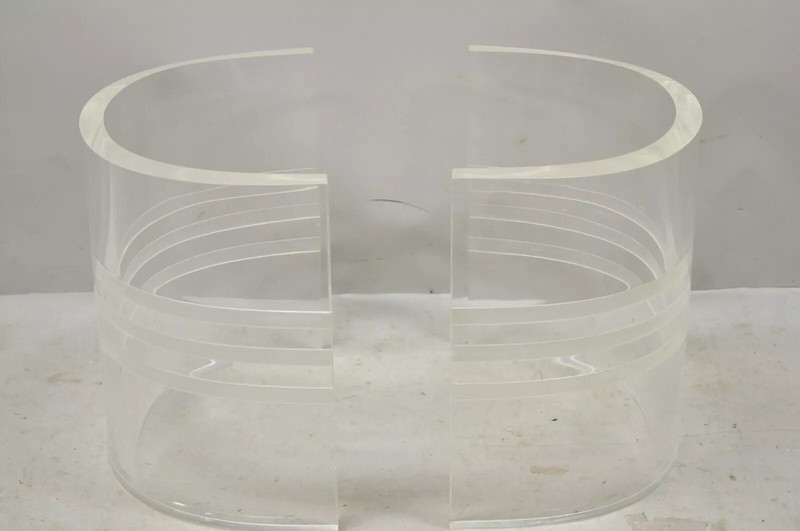Mid Century Modern Curved Lucite Double Pedestal Rectangular Glass Coffee Table gallery