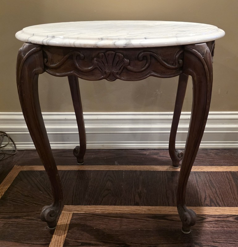 VICTORIAN STYLE MARBLE TOP MADE IN ITALY SOLID WOOD SMALL END TABLE 24" gallery