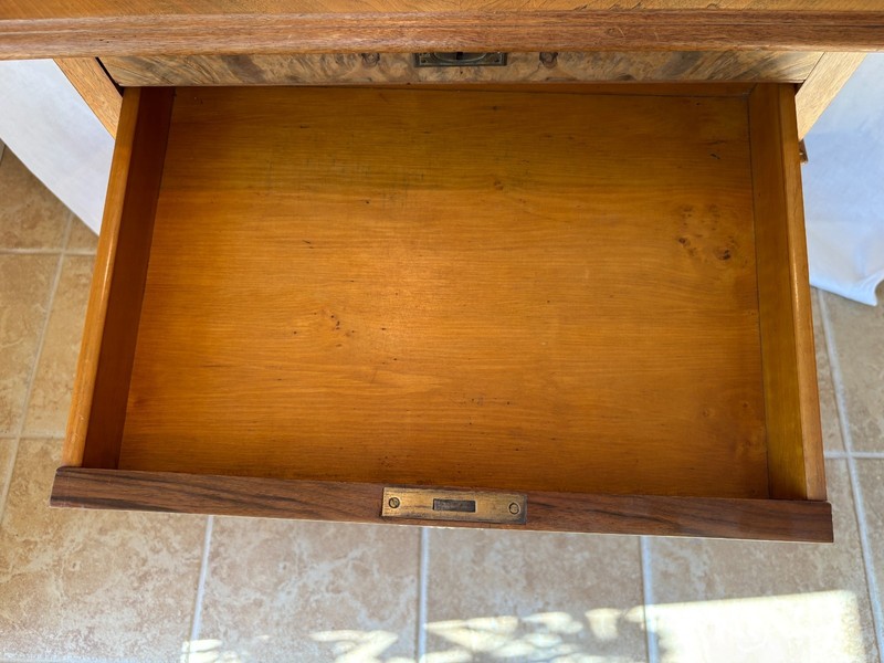 A Stunning Victorian Antique Walnut Burl & Carved Sewing Table (c. 1860-1880) gallery
